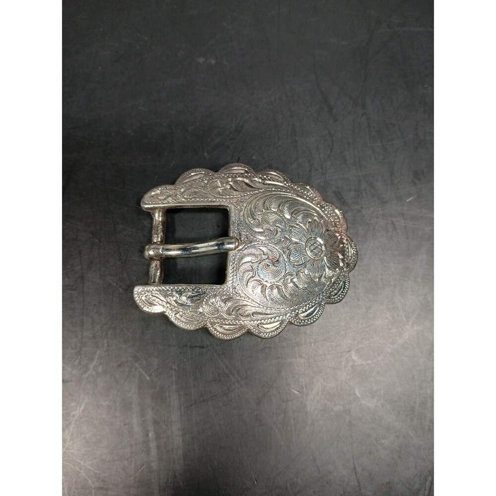 Taiwan R.O.C. 1994 Western Floral Belt Buckle Vintage Metal Engraved Oval 2.1in
